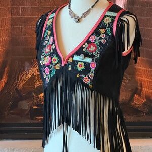 Double D Ranch Beaded Floral Suede Fringe Vest! XS